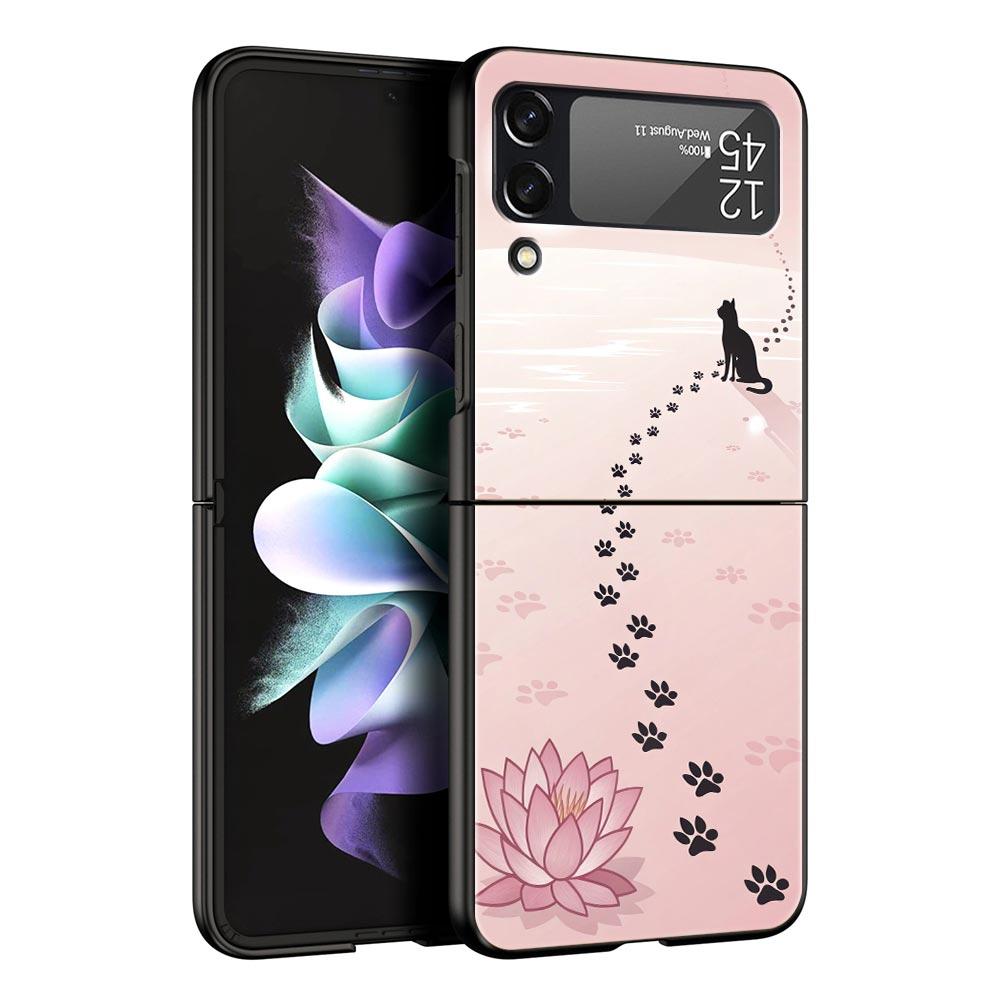 Abstract Creative Cute Cat Line Pattern Hard PC Phone Case For Samsung Galaxy Z Flip 7 6 5 4 Black Cover For Galaxy Z Flip 3 Bag