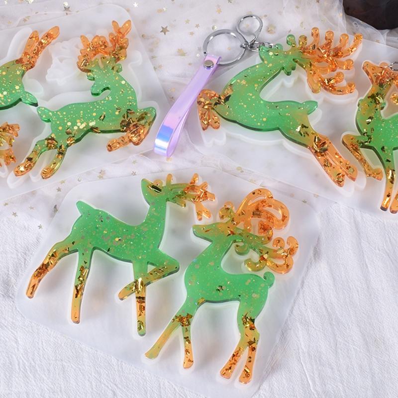 Weihnachtsrentier-Formen Handgefertigte Harz-Ornament-Formen mit Aufhängeloch Einfache Entformung Ohne Rückstände für Schlüsselanhänger DIY-Bastelarbeiten
