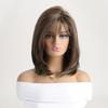 Women Medium Length Wave Hair with Bangs Synthetic Mixed Blonde Brown Wigs for Daily Cosplay Heat Resistant Fibre