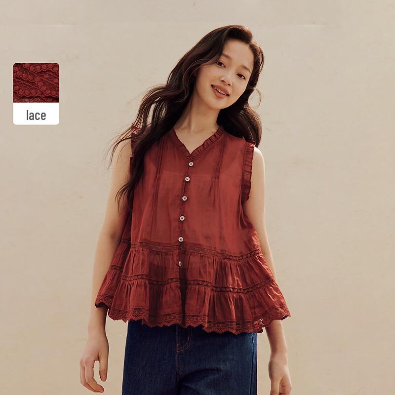 INMAN French Ruffle Lace Sleeveless Blouse XL