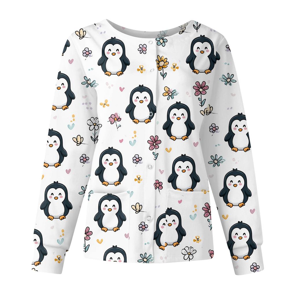 Women's Casual Fashion Long Sleeve Standing Lapel Single Breasted Cute Animal Printed  Workwear Jacket Tops