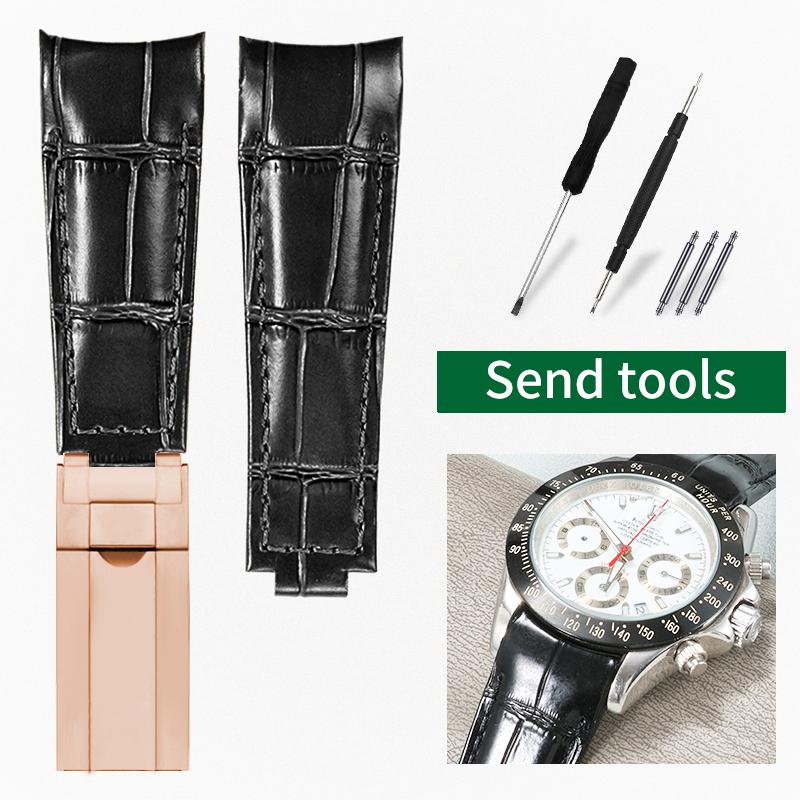 20mm Arc joint watch Strap For Rolex Genuine Leather watchband Submariner Daytona GMT men Original Style cowhide watch bracelet