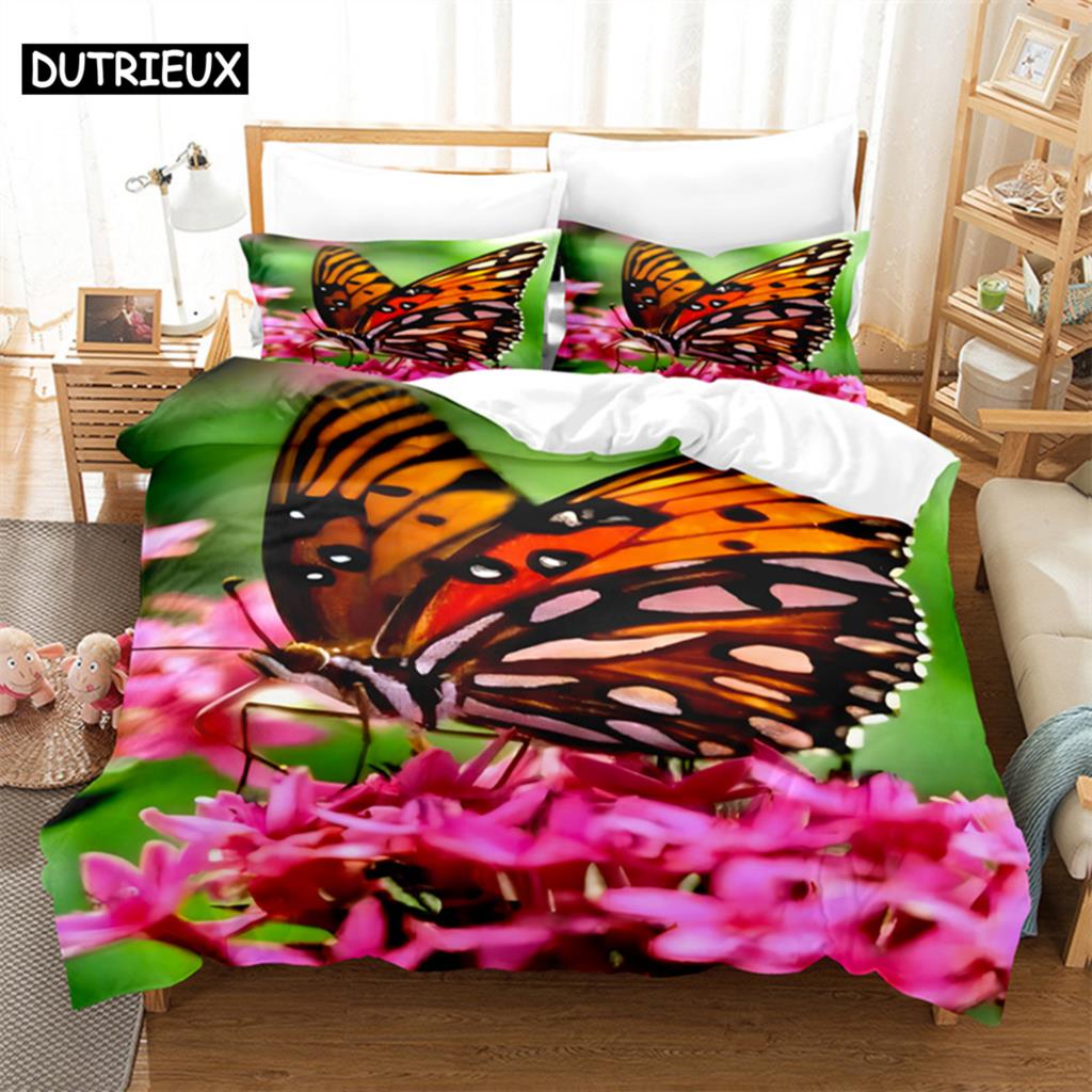 Comforter Butterfly Flower Queen Bedding Set Kids Bedroom Bed Set Comforter Set King Size Bedding Sets