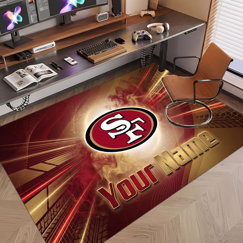 Custom Rug San Francisco 49ers Pattern Print Name Text Soft Non‑Slip Floor Carpet for Home Indoor Decoration