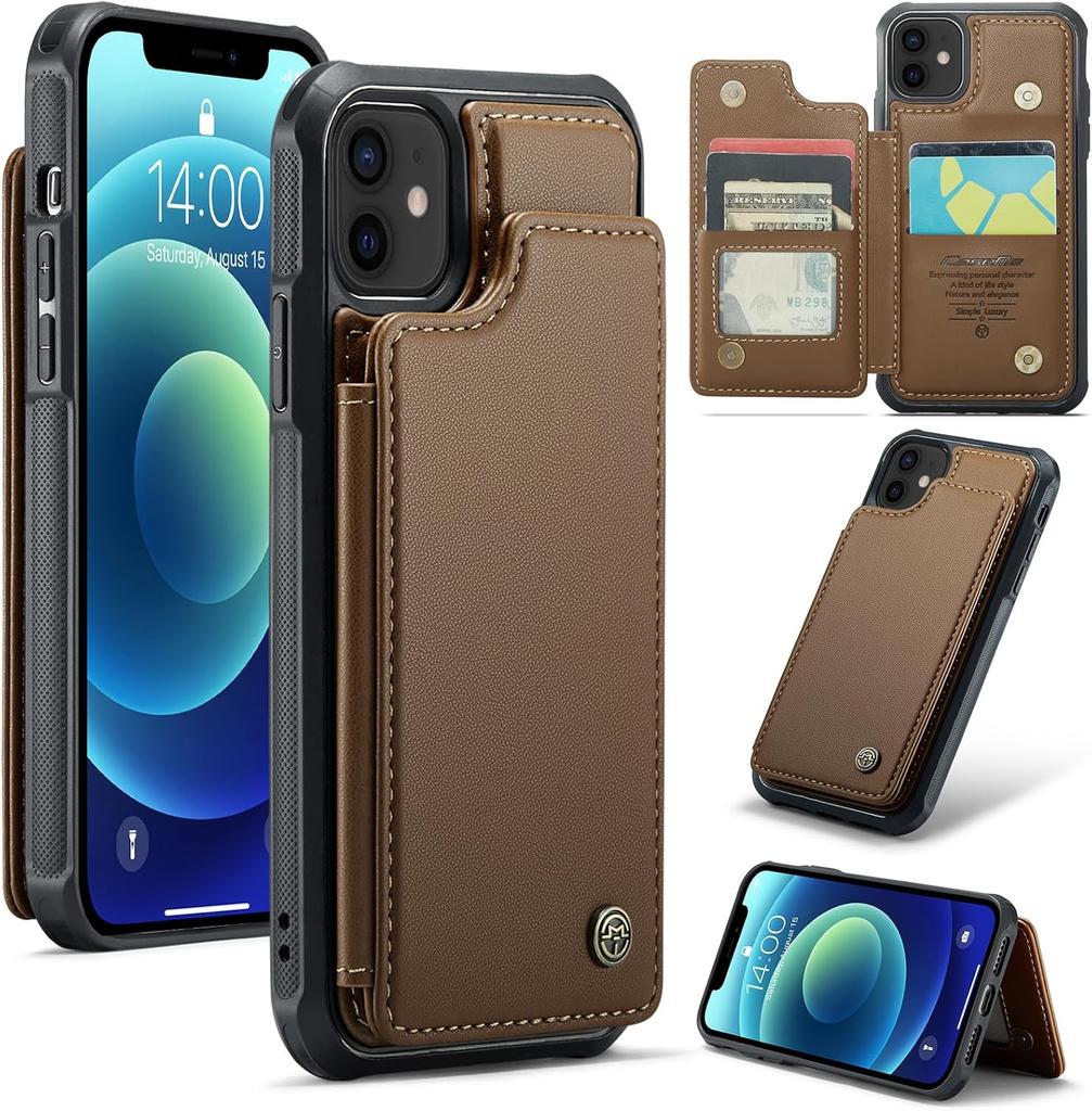 IPhone Wallet Protective Case with Card Holder, RFID Shielding, Men's and Women's Shock-absorbing Leather Bracket, Durable Protective Phone Case