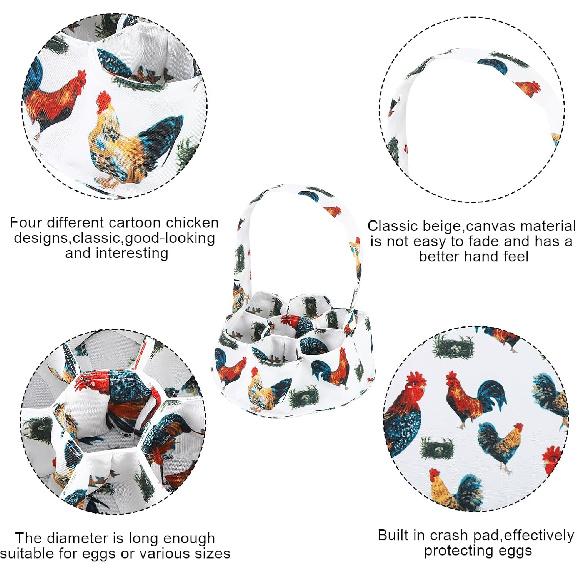 Egg Collecting Basket, Canvas Egg Basket for Gathering with 7 Pouches for Chicken, Duck, Goose, Bird, Various Poultry Collection (Grass-nest chicken)