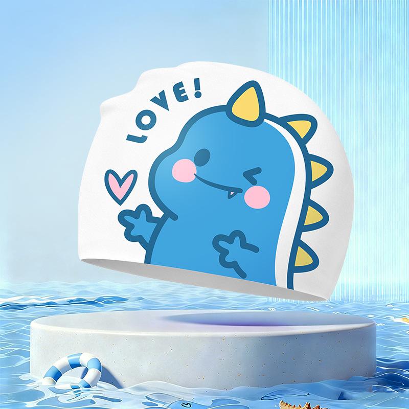 New Children's Cartoon Swimming Cap Cute Dolphin Waterproof Ear Protection Swimming Caps Kids Hot Spring Swimming Equipment