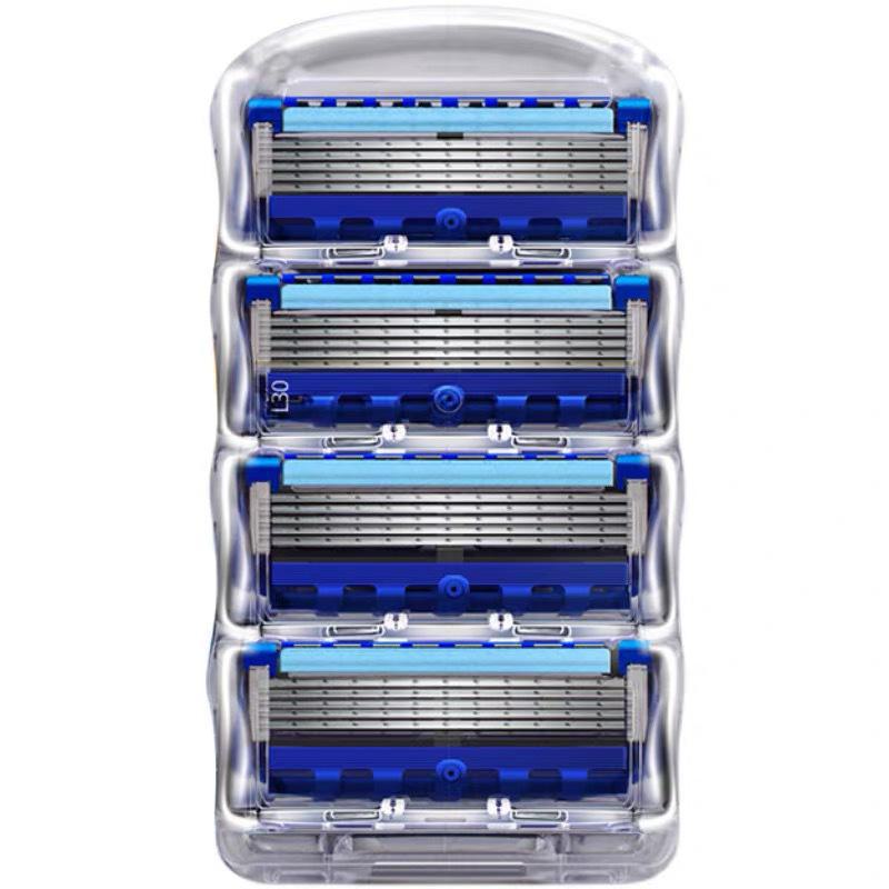 Universal Five-Layer Manual Razor with Shaving Cream, Men's 5-Blade Holder with Orange-Blue Accessories