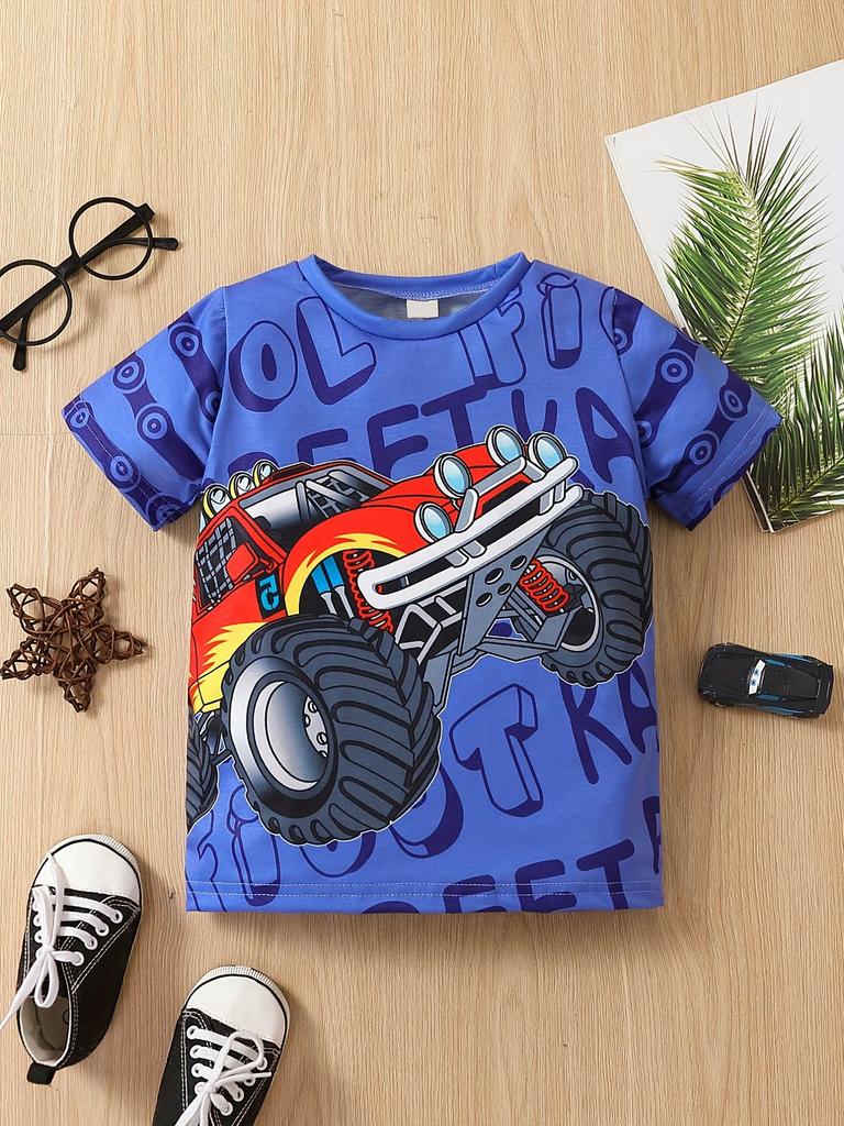 Dětské oblečení Chlapecké tričko Dívčí tričko s krátkým rukávem 3D Cartoon Truck Print Dětské letní oblečení Dětské chlapecké oblečení