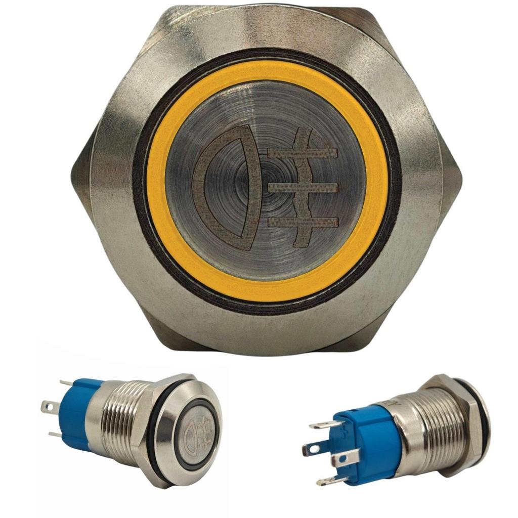 Włącznik świateł przeciwmgielnych LED 12mm chrom chwilowy + gniazdo