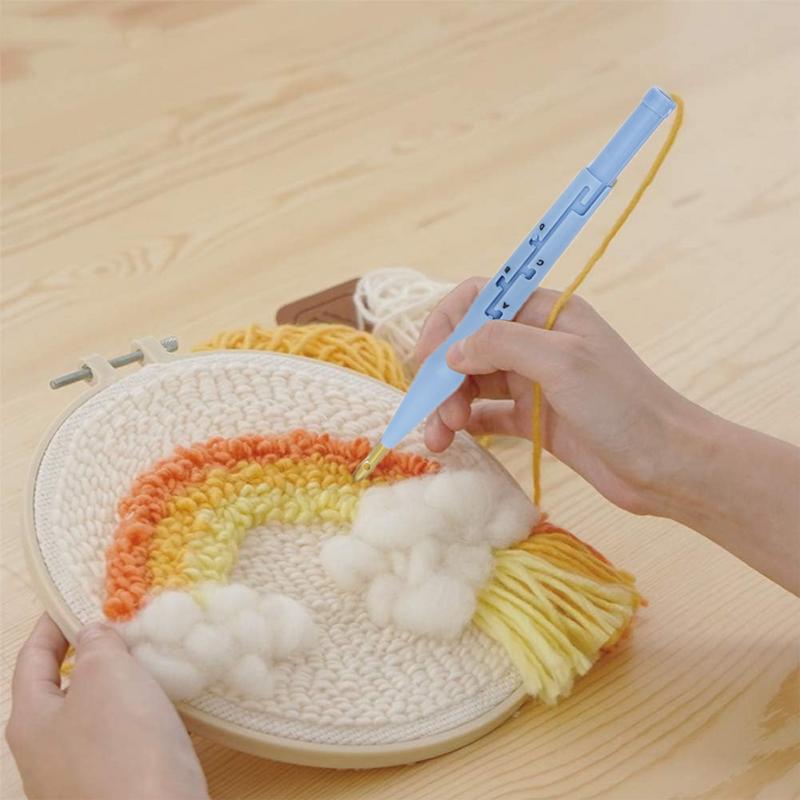 Embroidery Kit Punch Needle Stitching Tool Magic Embroidery Needle Pen Weaving Tool Knitting Sewing Tools for DIY Random Color
