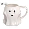 Ergonomic Handle Water Mug Halloween Ghost Ceramic Cup, Cute 3D Smiling Face Novelty Birthday Present Coffee Mug, Decorative Drinkware for Hot