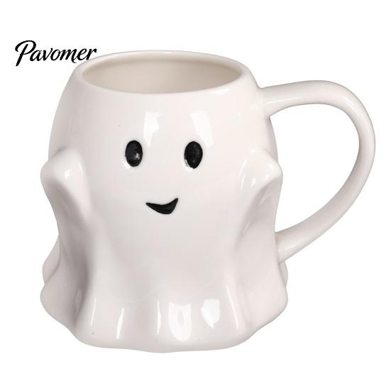 Ergonomic Handle Water Mug Halloween Ghost Ceramic Cup, Cute 3D Smiling Face Novelty Birthday Present Coffee Mug, Decorative Drinkware for Hot
