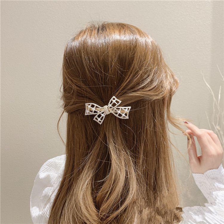 2024 Trendy Korean-French Retro Bow Pearl Hairpin for Women - Elegant Back of Head Accessory