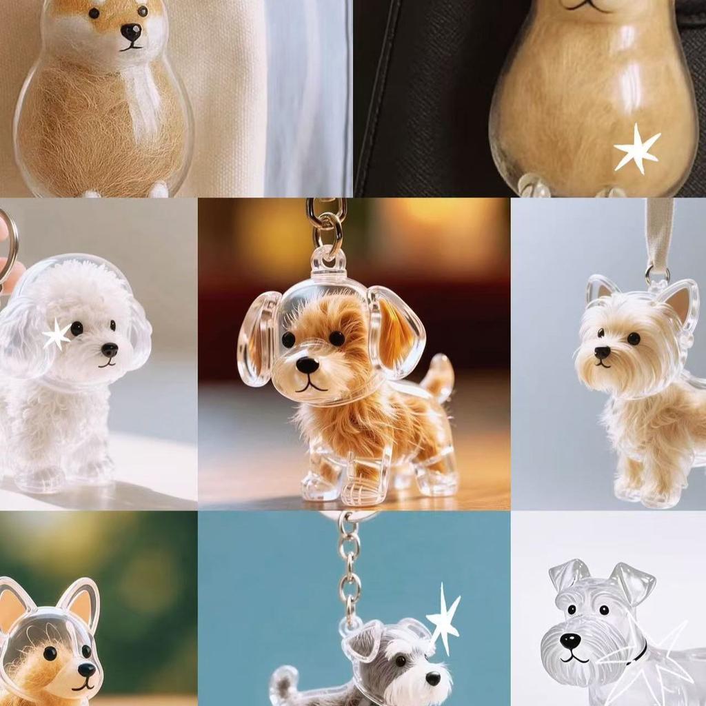 Clear Pet Hair Memorial Keepsakes Pendant Charm Portable Dog Shape Furs Collector Keychain For Key Or Bag Attachments