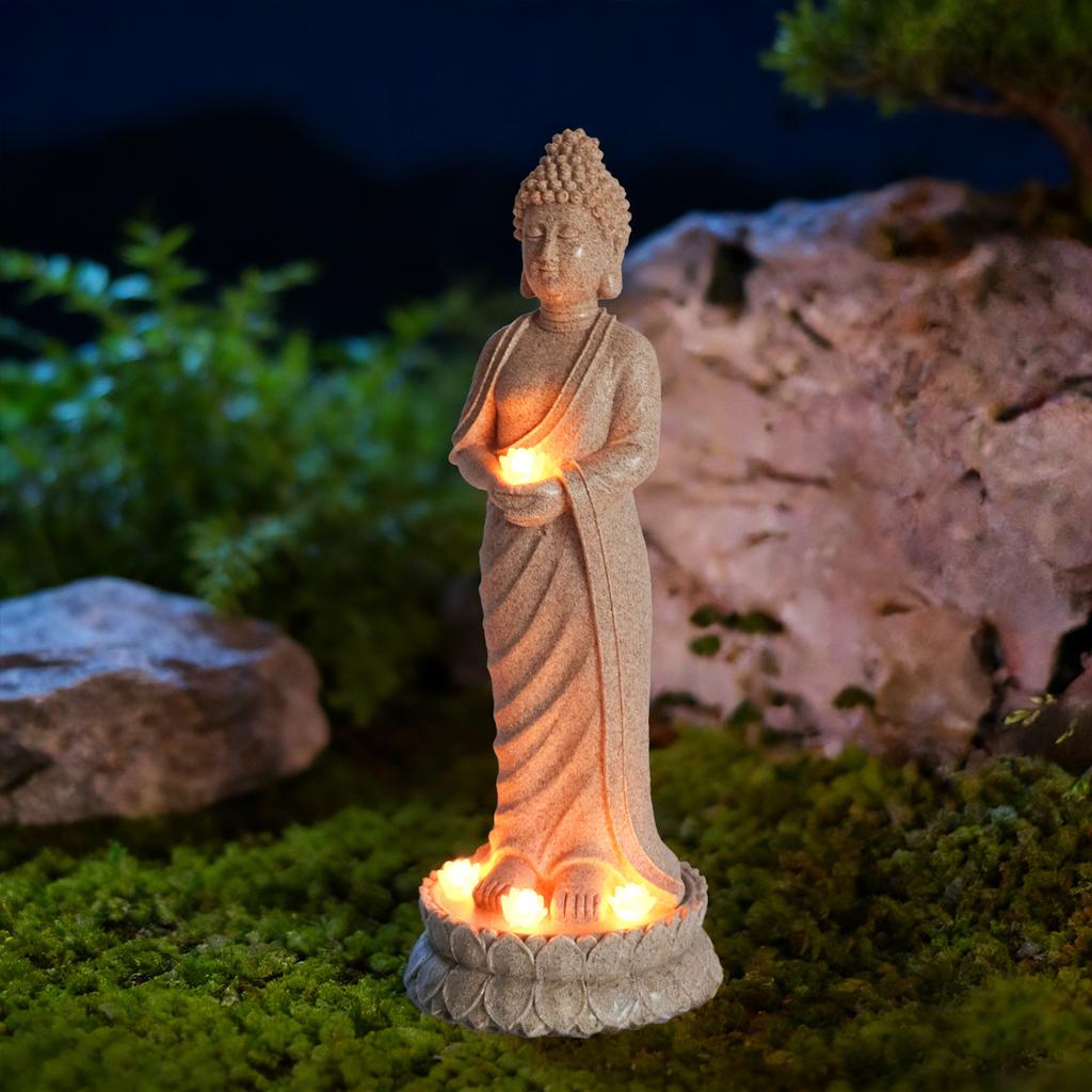 JYL TS/071,Buddha Mini Landscape Resin Statue Solar Light Zen Buddha Decor for Outdoor Garden Night Lamp