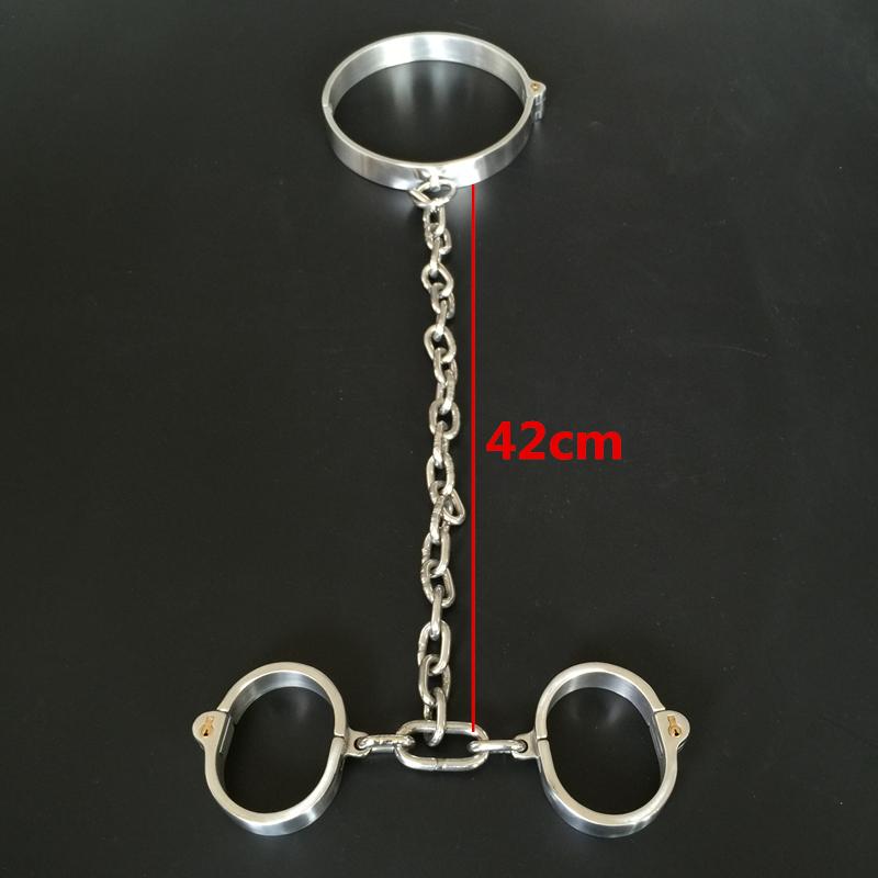 2020 Nová nerezová ocelová uzamykatelná pouta na krk s řetízkem Pouta na ruce Škrtící kroužky Sexuální hračka Fetish SM pro ženy