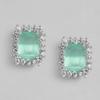 Estele Designer Square Pendant Set with Rhodium Plated CZ and Mint Green Stones for Women