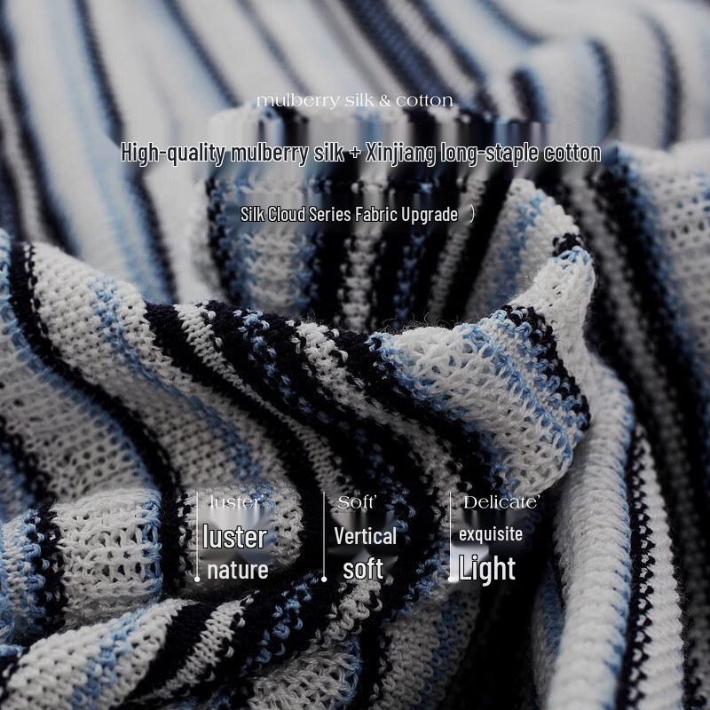 2026 Spring/Summer Women's Mulberry Silk Blend Striped Knit T-Shirt