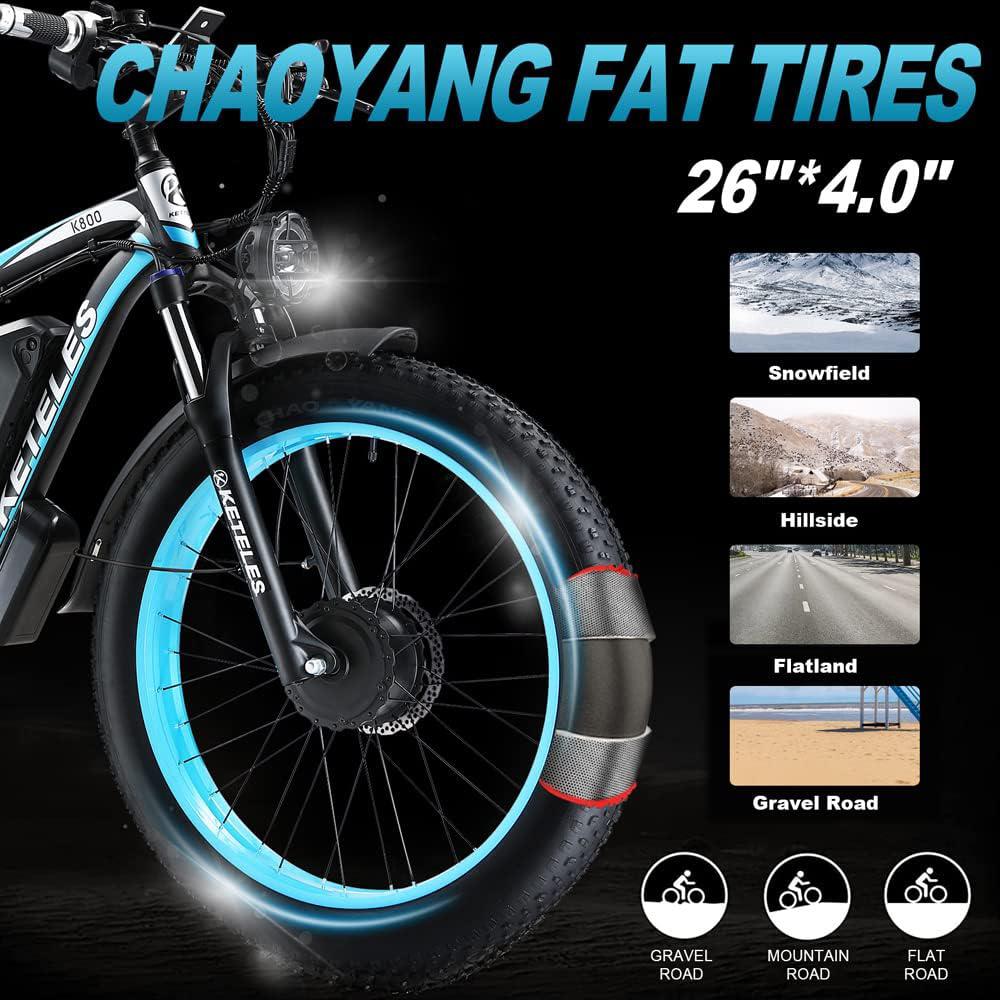 Electric Bicycle KETELES K800 1000Wx2 Dual Motor Electric Mountain Bike Top Speed 55Km/h 48V 23AH Max Range 100Km Load 150Kg 4 Colors