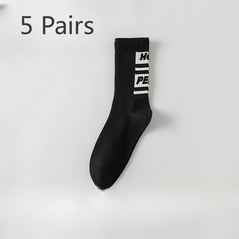 5 Pairs of Men's Spring and Autumn Pure Cotton Youth Student Basketball Mid Calf Socks