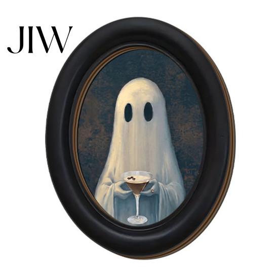 Spooky Wall Decoration Halloween Ghost Decor, Cute Table Sign, Vintage Oval Framed Retro Decor Picture, Decorative Art for Mantel Living Room Bedroom C