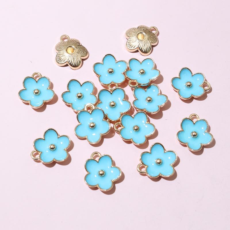 20pcs 13x11.5mm Enamel Cute Small Flower Charms Pendant DIY Jewelry Making Accessories Findings for Bracelet Earrings Keychains