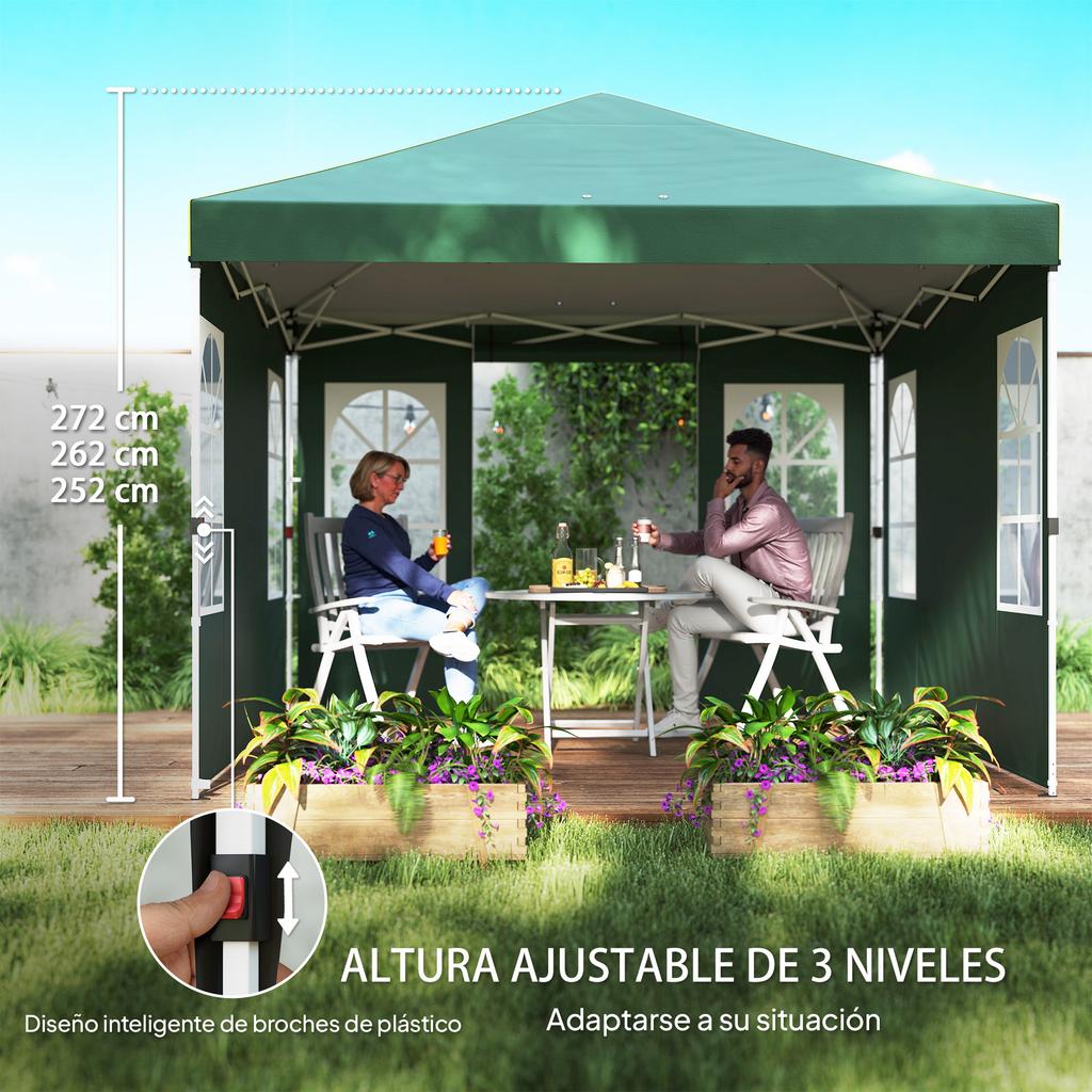 Folding Canopy 3x3 M Pop Up With UPF50+ 4 Detachable Sides Adjustable Height And Carrying Bag Green