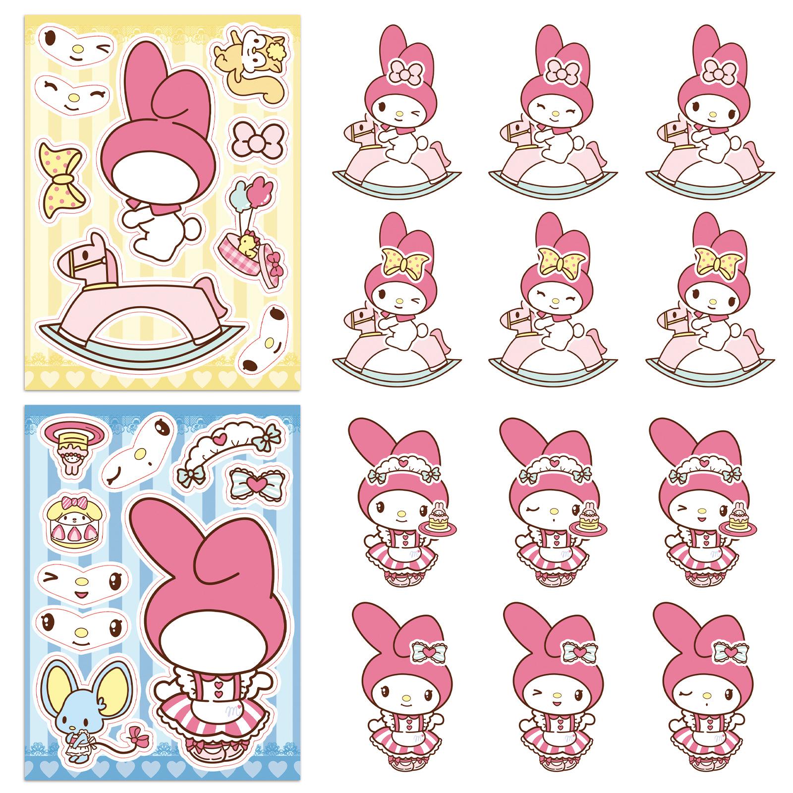 

8 Melody Face Swap Puzzle Stickers: Parent-Child Interactive DIY Sanrio Doodle Notebook