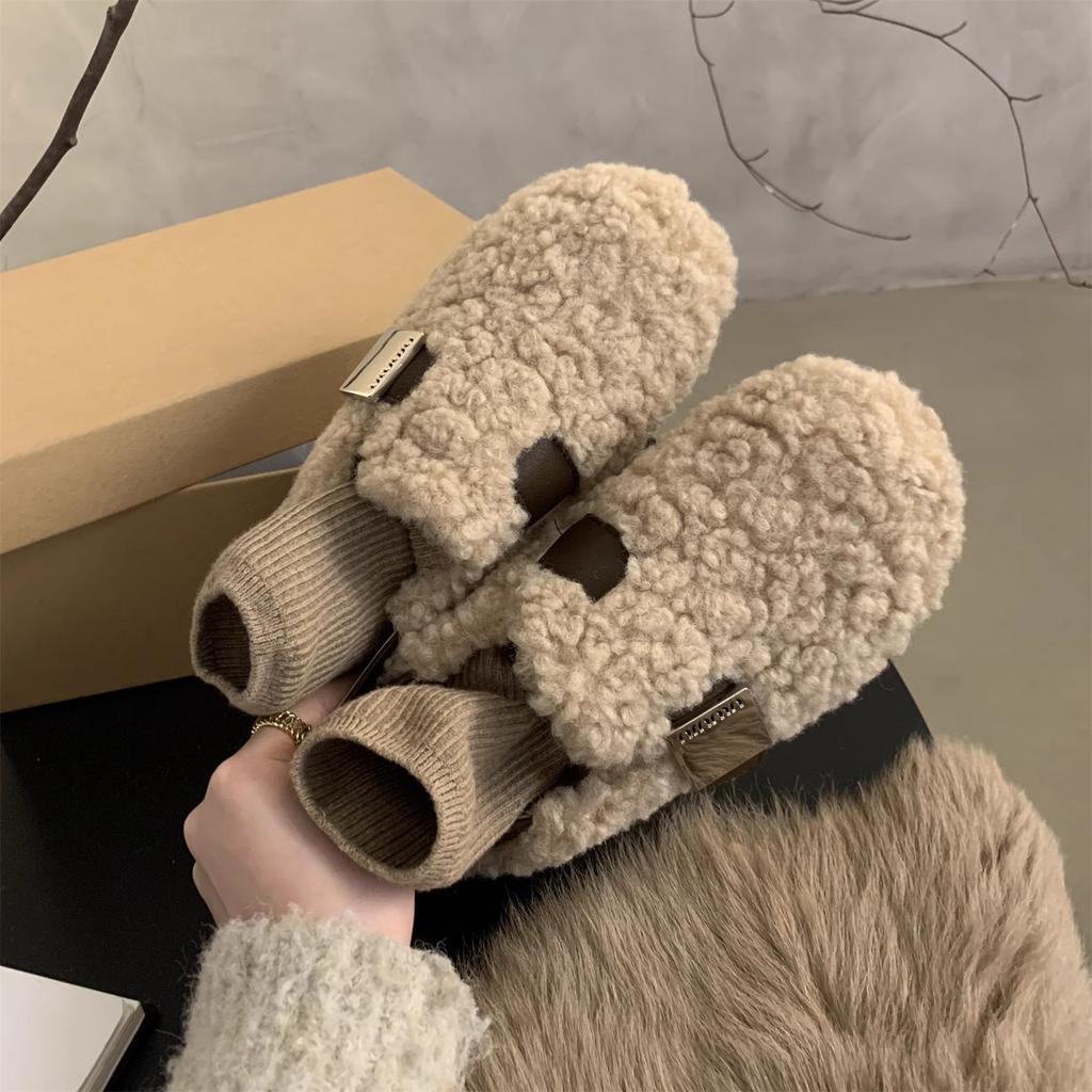 Lamb Wool Shoes Women's Outer Wear 2025 Autumn New Korean Version Retro Flat One-pedal Doudou Shoes Women's Casual Shoes