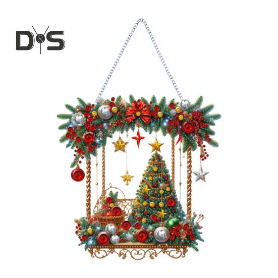 Christmas Rhinestone Pendant Hanging Santa Snowman Tree Ornament DIY Double Sided Rhinestone Art for Wall Door Window Fireplace Decor