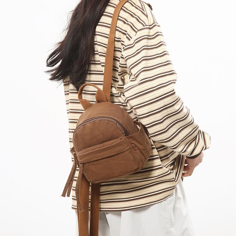 Mini Canvas Backpack Trendy Brand Niche Design Sense Small Backpack Women's Leisure Sports Cycling Bag Men's Mobile Phone Backpack