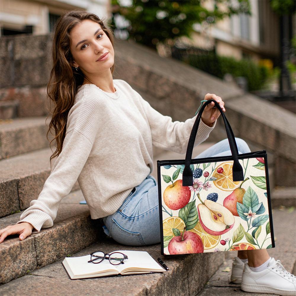 Watercolor Fruit Printed Tote Bag Casual Large Capacity Handbag for Daily Use