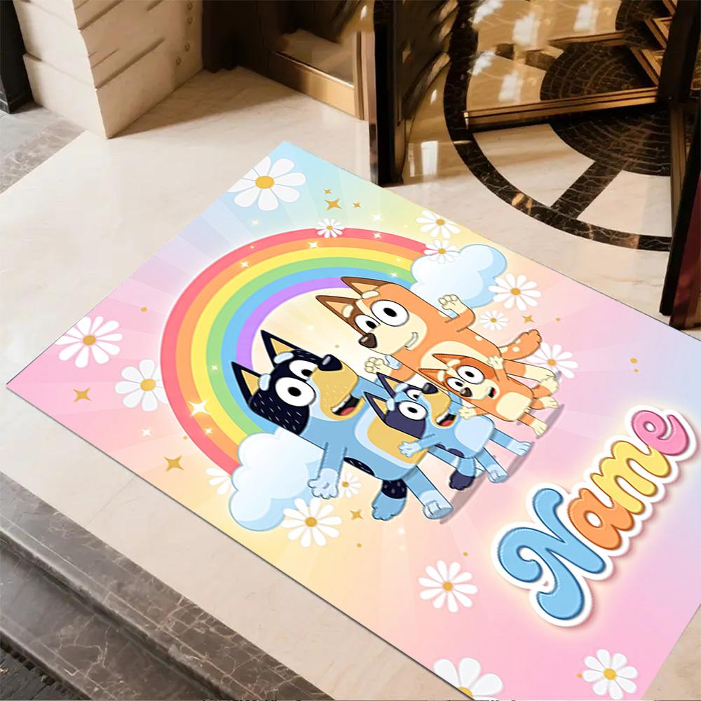 Bluey Family Adventure Customize Text Carpet Suitable for Living Rooms Study room Foyer Kitchen Anti-slip Rug Anime Office Decor
