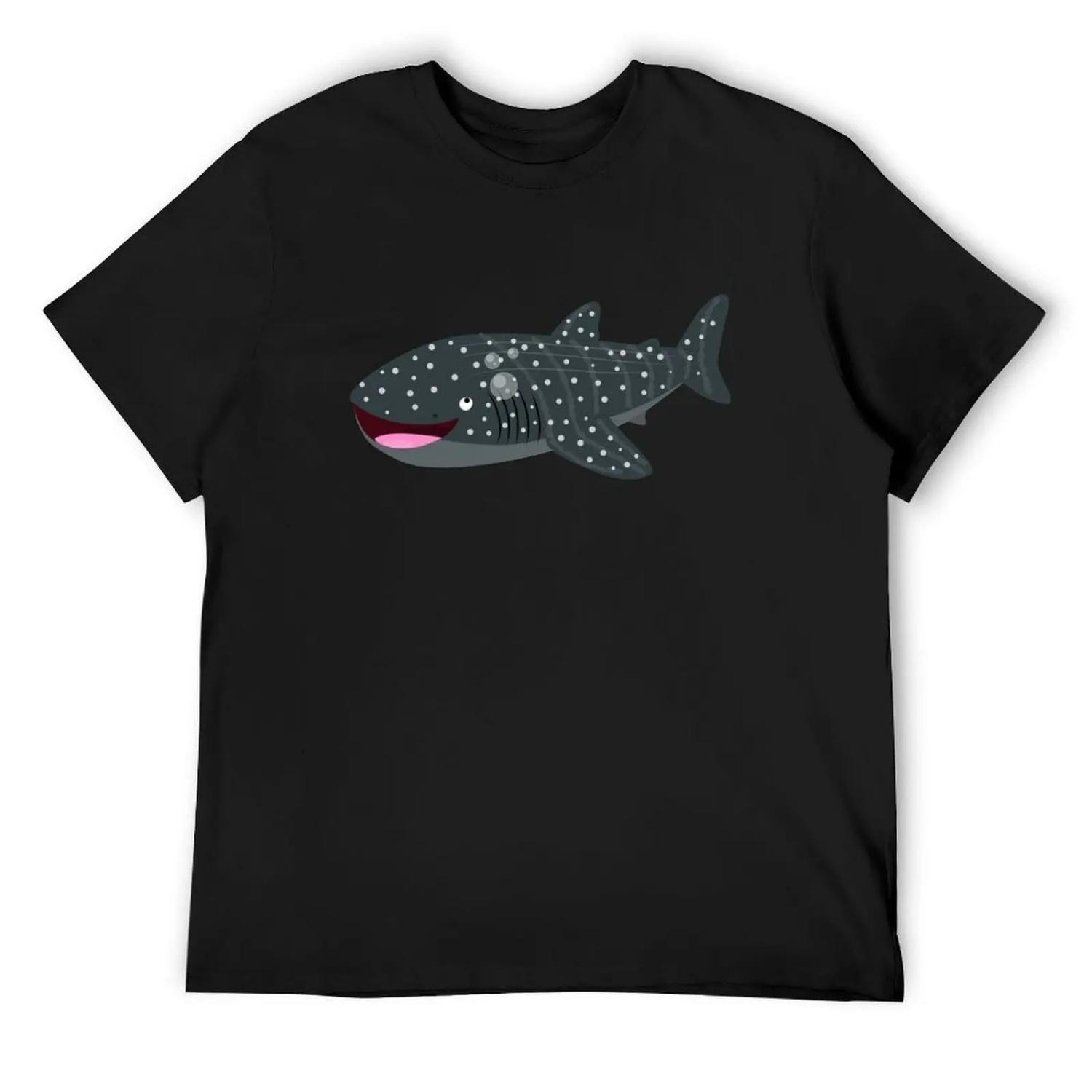 

Cute whale shark happy cartoon illustration T-Shirt korean fashion plus sizes t shirt for men XXXXXL чорний