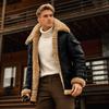 Men Coat Lapel Long Sleeve Solid Color Velvet Lining Jacket with Multi Pockets Design Zipper Closure Casual Outerwear