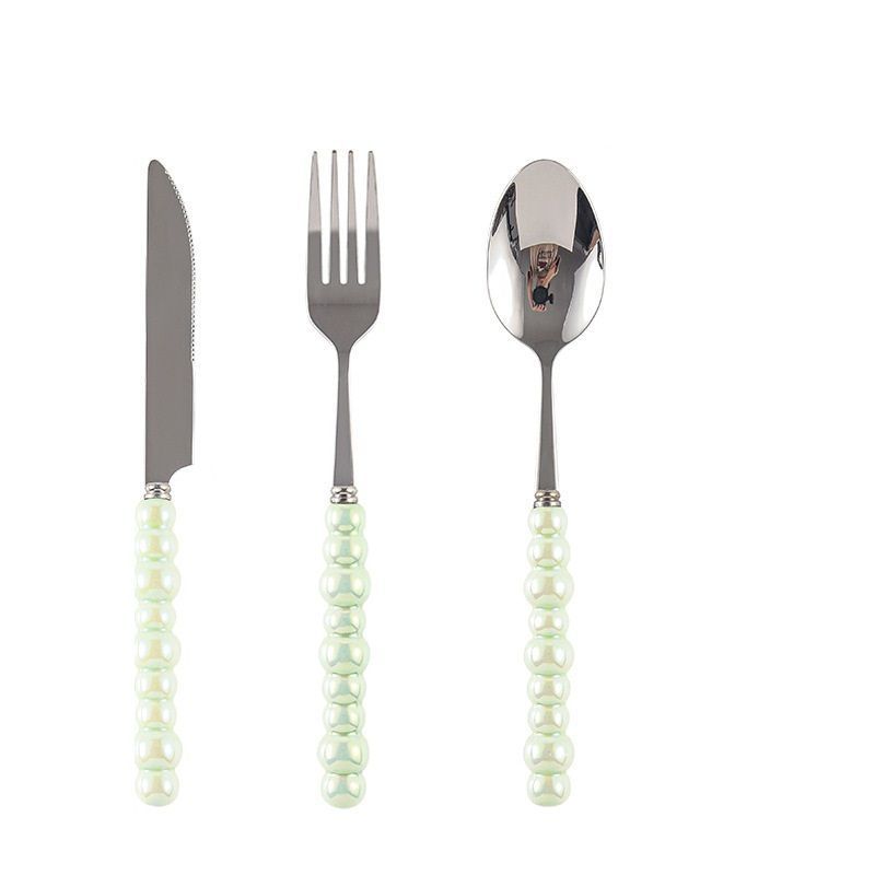 1 Stk. Einzigartiges Perlenförmiges Besteckset mit Keramikgriff Steakmesser, Dessertgabel und Löffel Kreative Küchenwerkzeuge