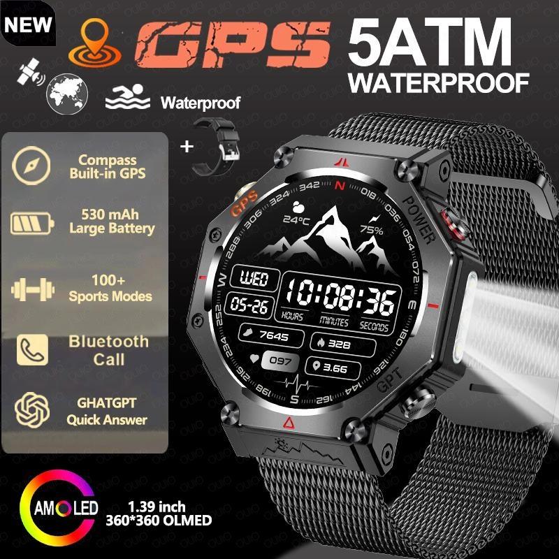 2026 Outdoor Sport Smart Watch GPS Built-in Dual-band GNSS Compass Waterproof Military AI Assistant Sport Smartwatch Men Woman
