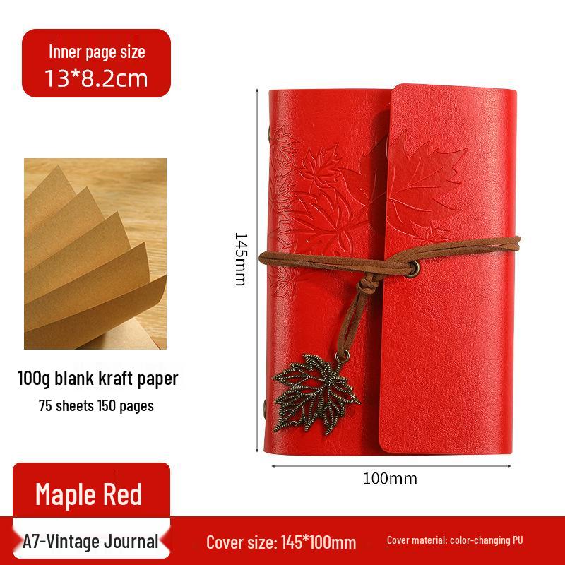 Maple Leaf Retro Loose-Leaf Notebook with Customizable Logo and Skin-Feel Cover