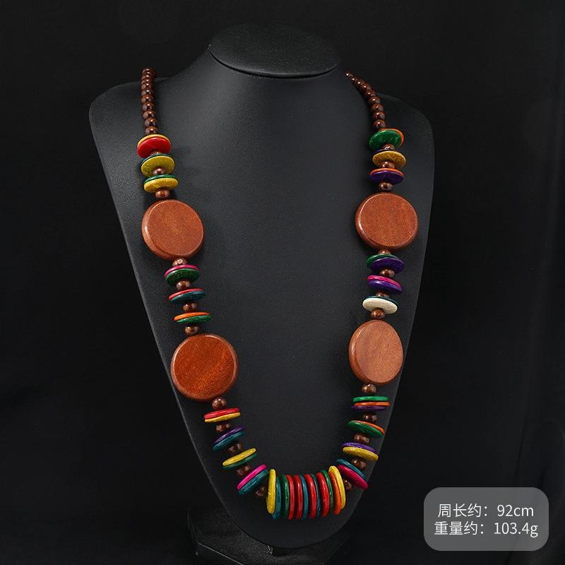 Vintage Wooden Necklace Wind Bohemian Long Personalized Multi-layer Sweater Chain Performance Accessories Women