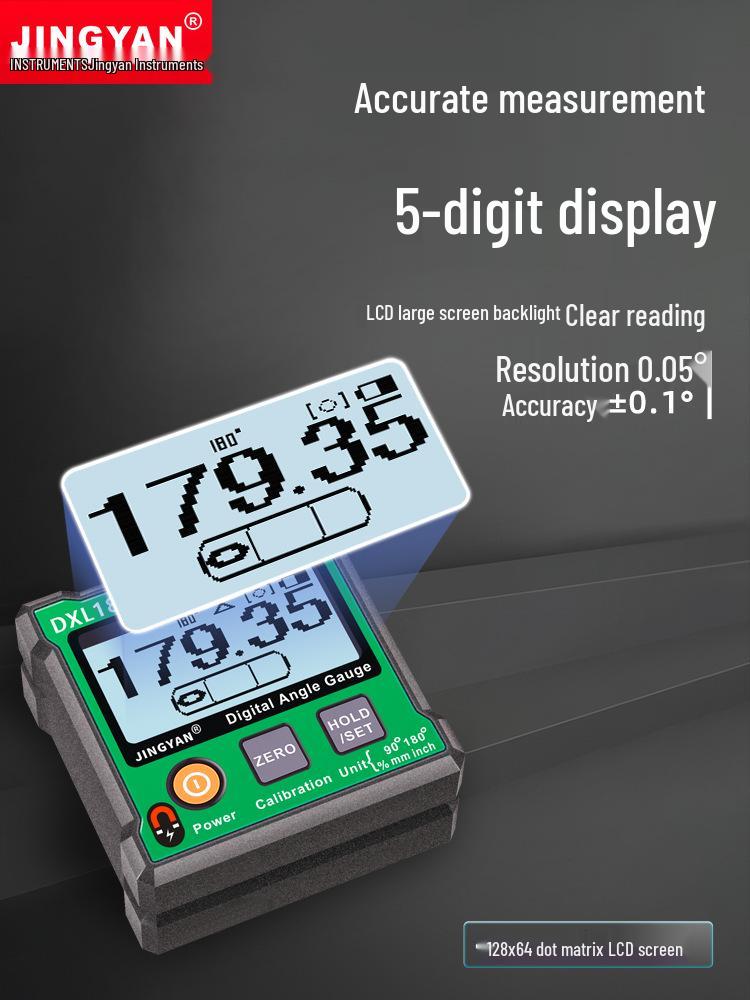 Jingyan Electronics DXL180C High-Precision Digital Inclinometer with Magnetic Spirit Level and 180° Angle Finder