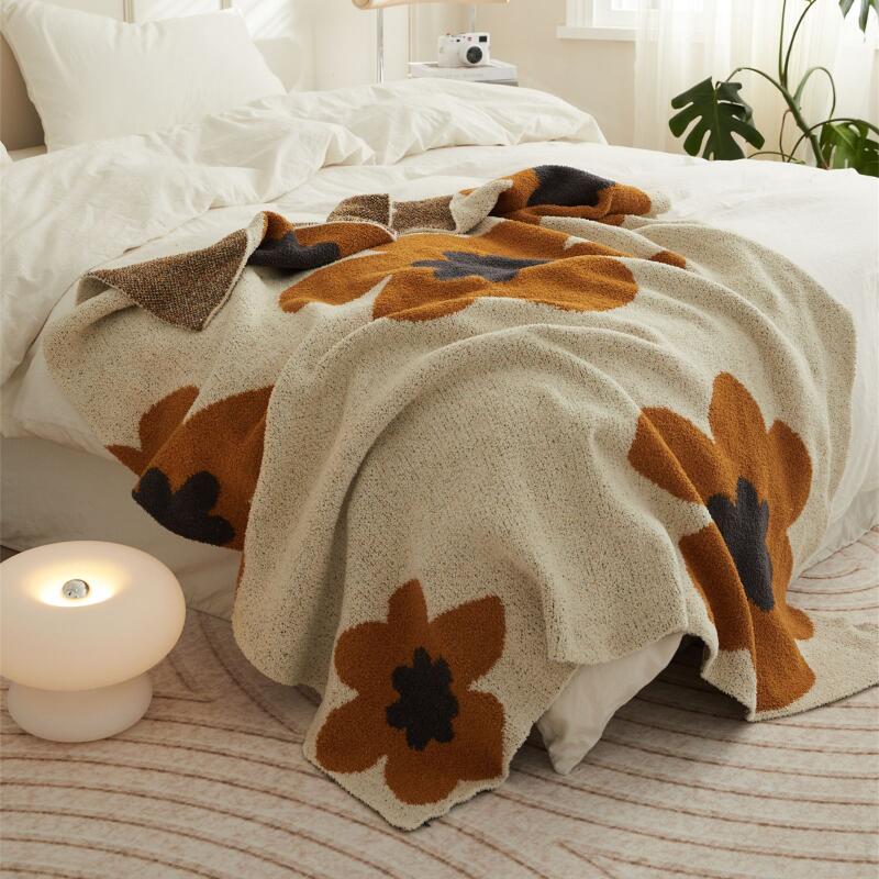 

1pc Nordic Flower Pattern Knitted Blanket, Air Conditioning Blanket Warm Cozy Soft Throw Blanket For Couch Bed Sofa 120*150CM