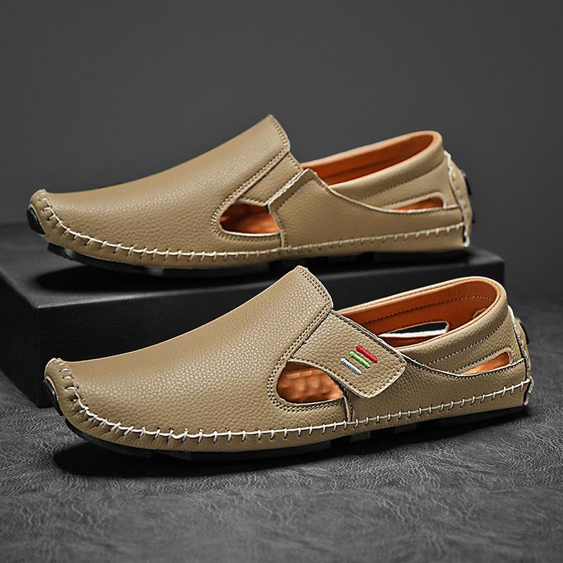 

Large size summer light foot cover and Doudou shoes driving handmade leather shoes 48 пісочний