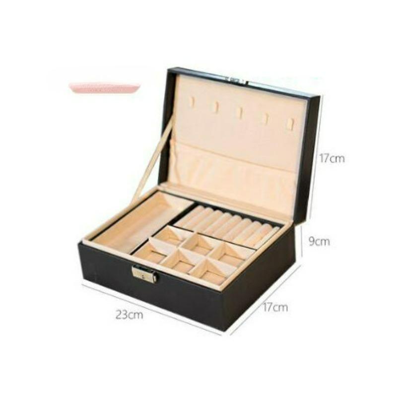 Double Jewelry Box Large Capacity Leather Jewelry Storage Box with Lock Earrings Jewelry Ring Necklace Bracelet Storage Box