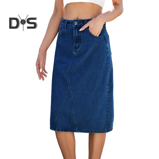

Юбка из денима с высокой талией и большим подолом, летняя юбка миди с эффектом потертости, стильный дышащий дизайн, утягивающая юбка S темно-синий