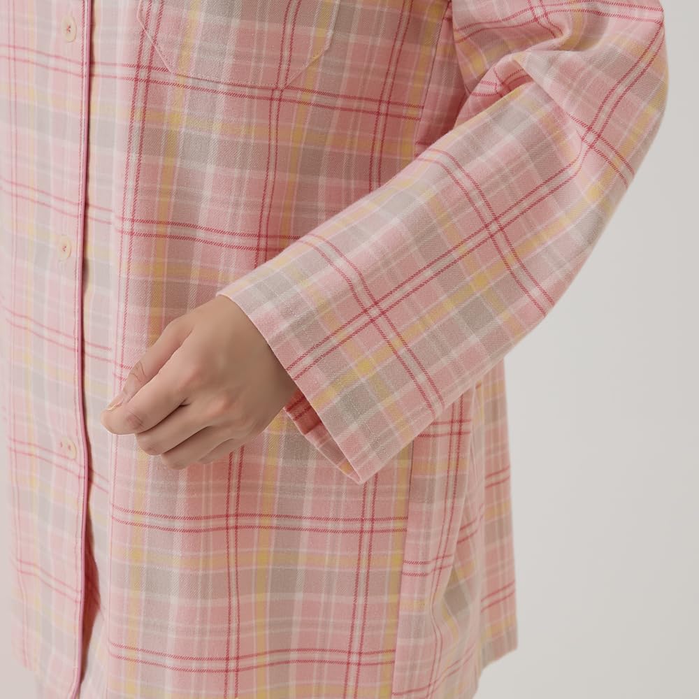 Gunze CI Comme CA Cotton Long Sleeve Pants with Dyed Viyella Brushed Sax Women's 100% Loungewear, Fabric, (MD6104)