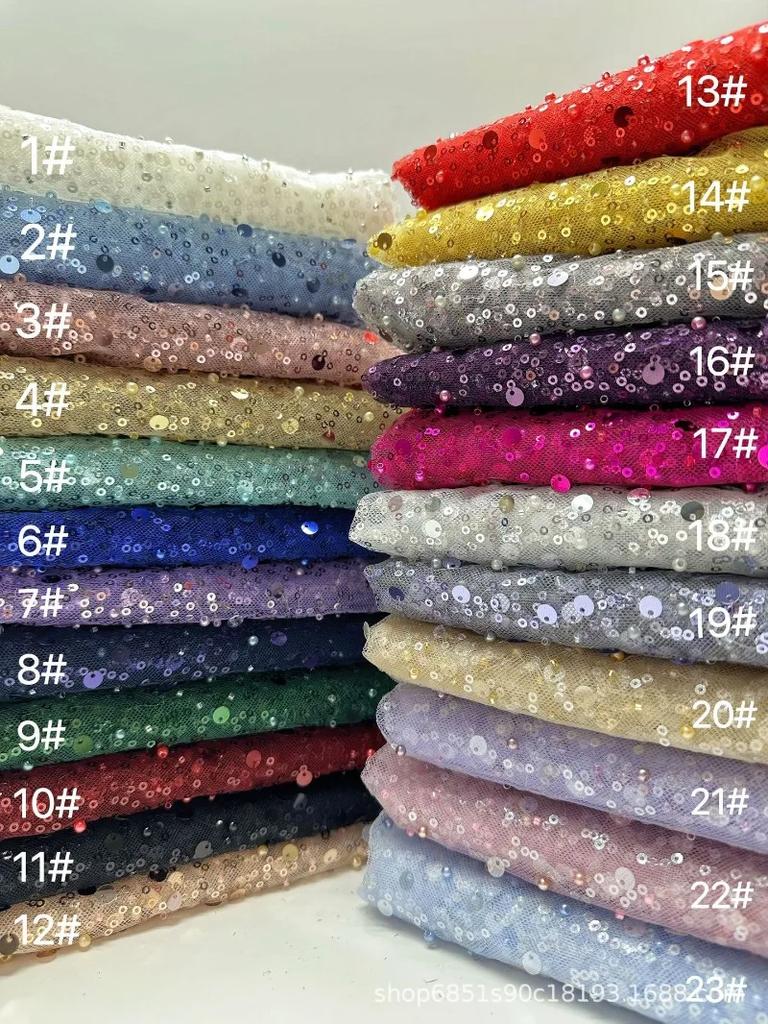 Luxury 3D Sequined Beaded Mesh Embroidered Lace Fabric Handmade Wedding Dress DIY Accessories Width 130cm 1Meter