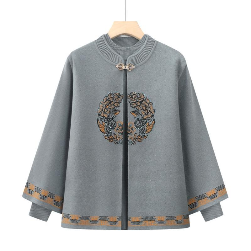 Grandma autumn knitted sweater jacket middle elderly woman age 0 spring and autumn mother top wife two-piece suit