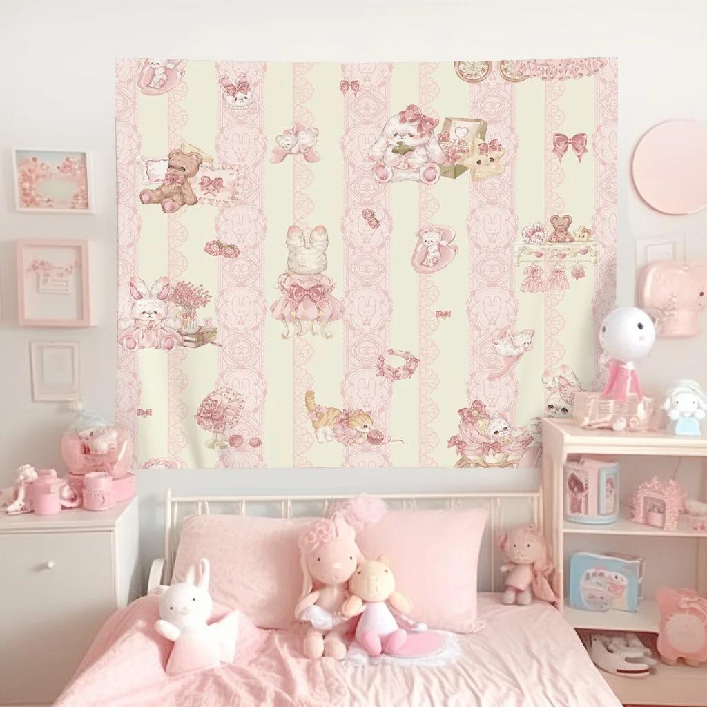 Kawaii Heimdekoration Wandbehang Wandteppich Anime Rosa Mädchen Wandteppich Wand Schlafzimmer Hintergrund Dekor Niedliche Mode Dame Wandteppiche