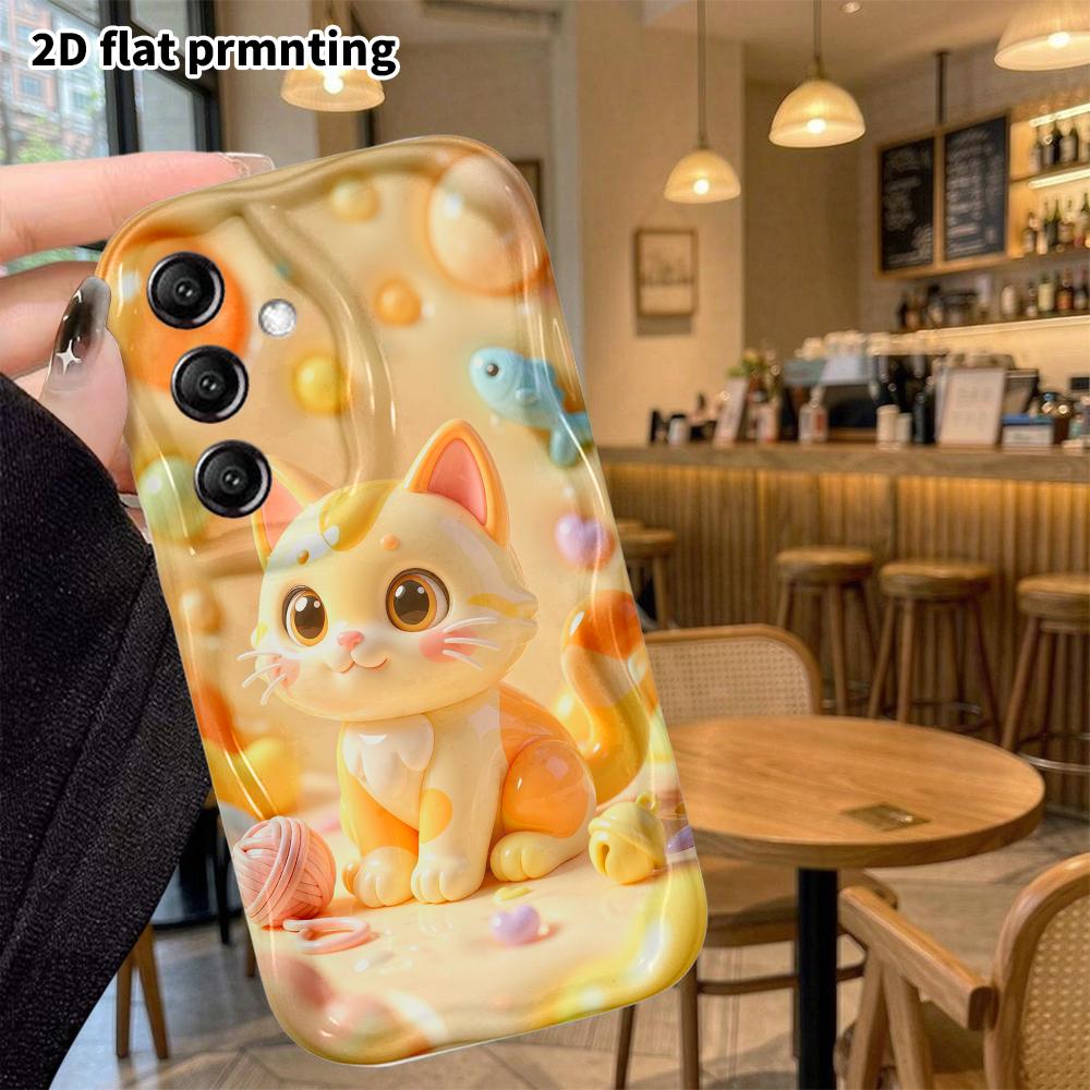 Phone Case: 2D flat design suitable for Samsung Galaxy A34 A35 M05 M06 S20 S22 S21 FE Plus 5G protective case, orange and white little kitty, perfect 